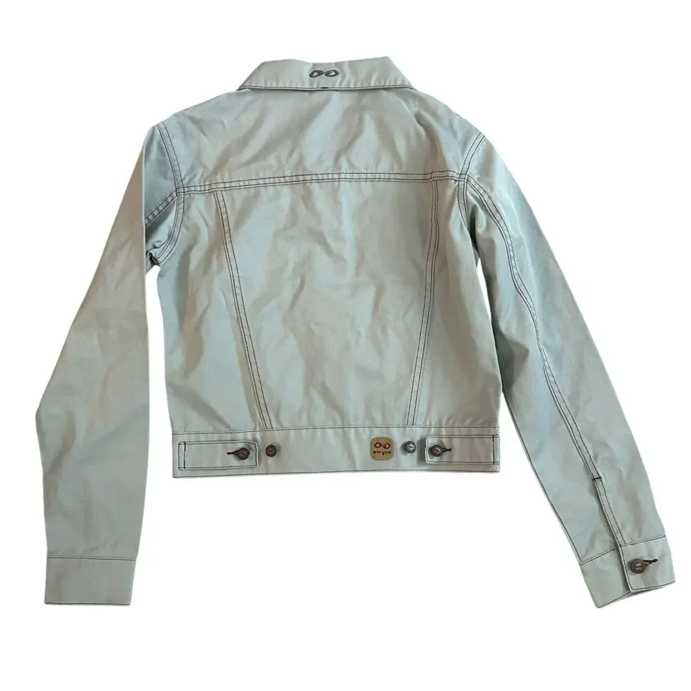 Enyce Coated Denim Jacket Womens Large Blue Button Up Skatergirl Concert Indie